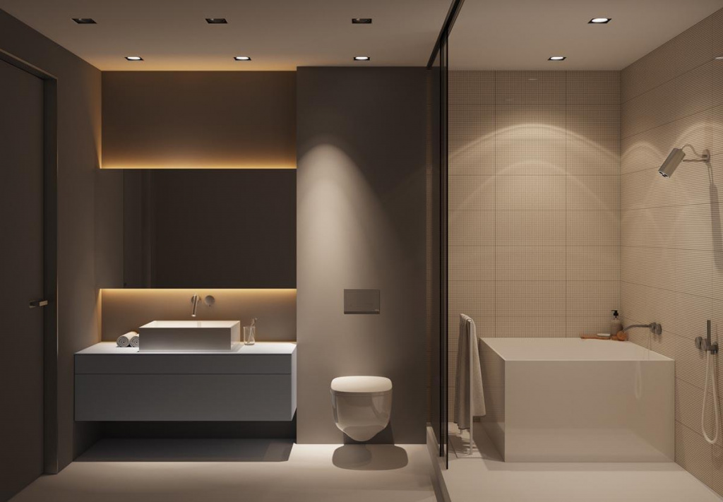 Дизайн ванны с туалетом в стиле минимализм